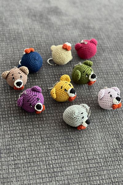 FCSTORE Keychain Bag - Mustard Bow Tie, Teddy Bear Amigurumi, Handmade Organic Vegan Toy (1 Piece)