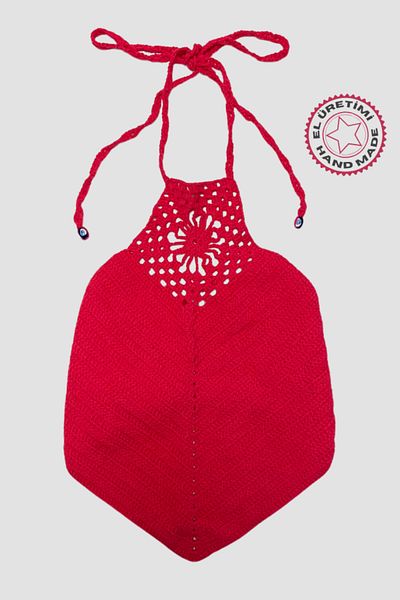 Uretti - Aslı 5776 Χειροποίητο Crop Top με δέσιμο στον λαιμό και στην πλάτη