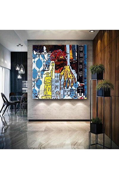 GülsenArt Şehir Görüntüsü Jean-Michel Basquiat Tarzı Soyut Kare HD Dijital Ba...