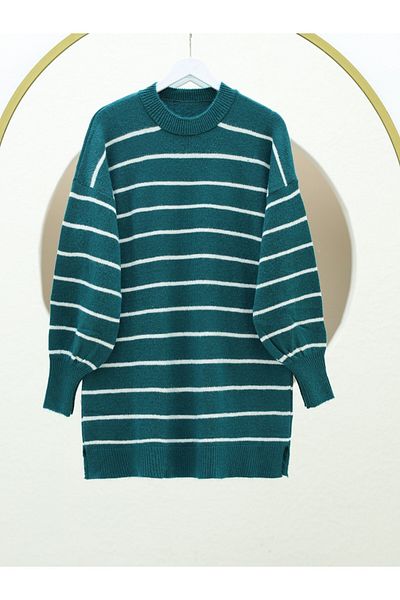 Modamorfo Emerald Pinstripe Slit Knitwear Tunic