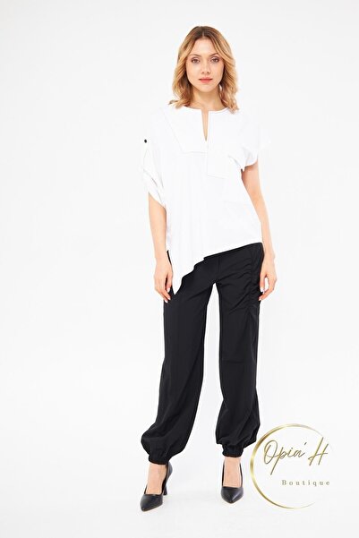 LAMANTE ASİMETRİK KESİM BEYAZ TASARIM BLUZ