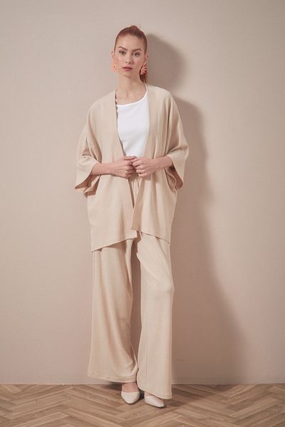 Fulla Moda Burümcük Fabric Shawl Collar 3 Piece Set