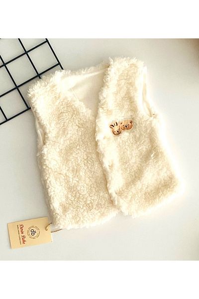 DERİNBEBE Cream Colored Cheerful Baby Vest - Lined and Embroidered
