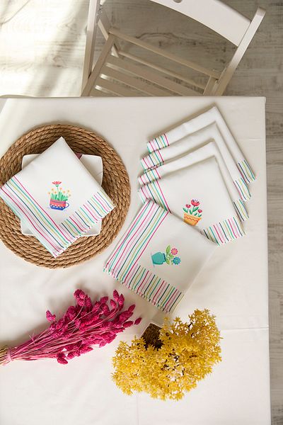 AYSHOME Set de 6 șervețele florale din țesătură cu dungi colorate Ays Home (6 bucăți)