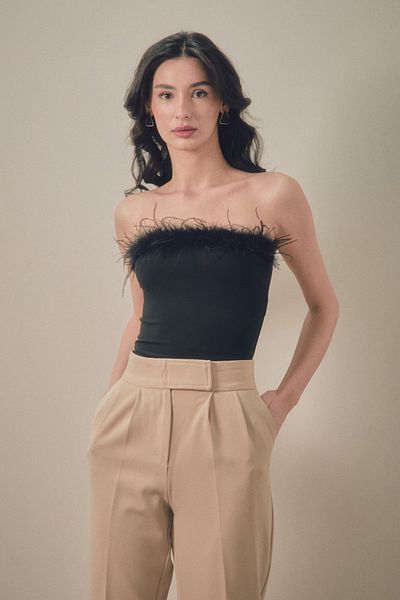 Fulla Moda Στράπλες Γούνινη Crop Μπλούζα