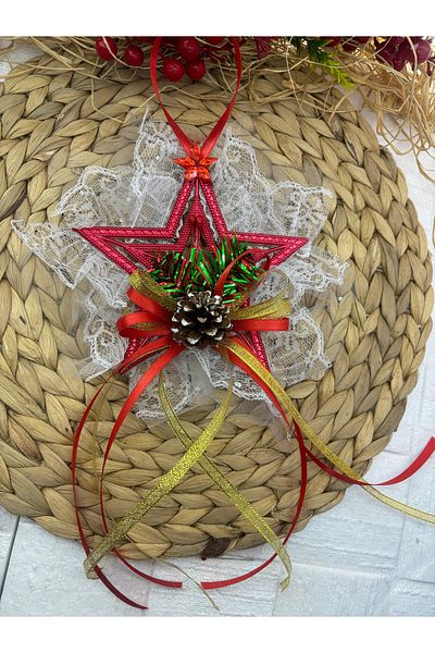 Deniz Party Store Red Star Mini Door Tree Ornament with Anniversary Cob