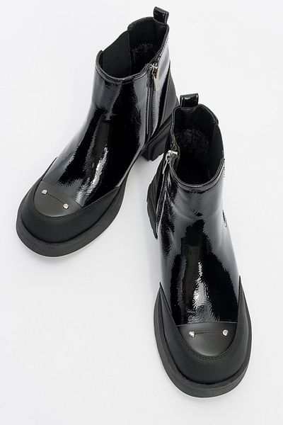 LuviShoes Albia Black Patent Leather Zippered Elastic Women's Boots