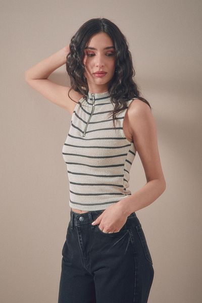 Fulla Moda بلوزة مخططة بنصف سحاب
