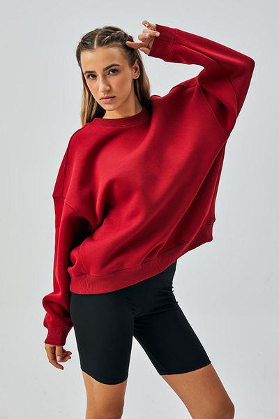 minaaise Hanorac oversize din bumbac pieptănat cu 3 fire, roșu Claret, 28050