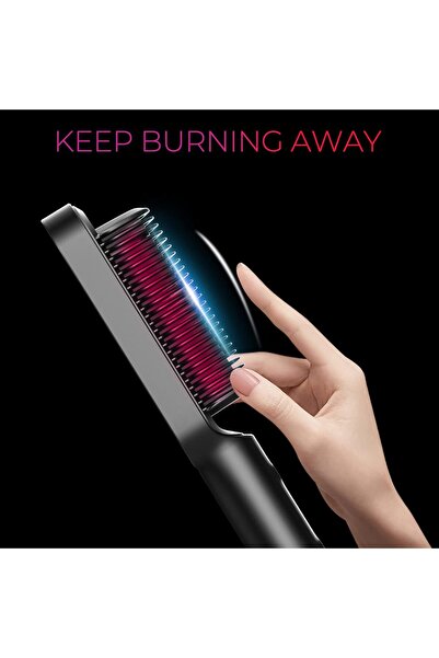 TYMO Hair Straightener Brush with Built-in Comb, Tourmaline Ceramic (Matte Black)