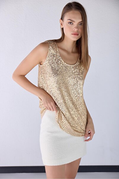 Masha Kate Χρυσή μπλούζα με παγιέτες