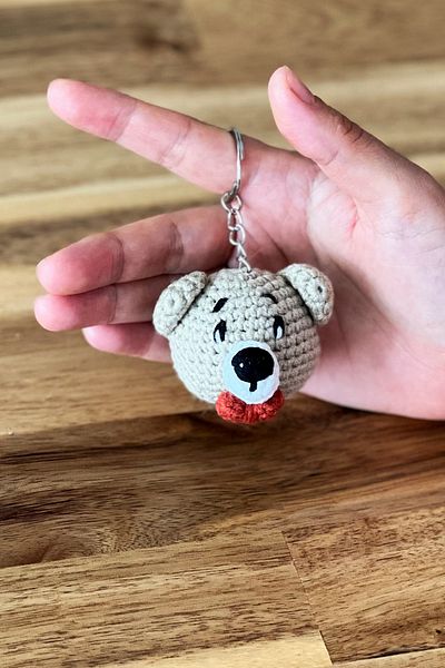 FCSTORE Beige Bow Tie Teddy Bear Amigurumi - Keychain Bag Accessory, Handmade Organic Vegan Toy (1 Piece)