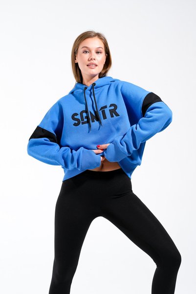 Signature Style 724512_Kadın Kapüşonlu Oversize Sweatshirt - Parmak Yırtmaçlı, Kolej Stili