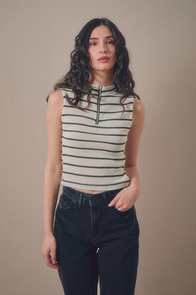 Fulla Moda بلوزة مخططة بنصف سحاب