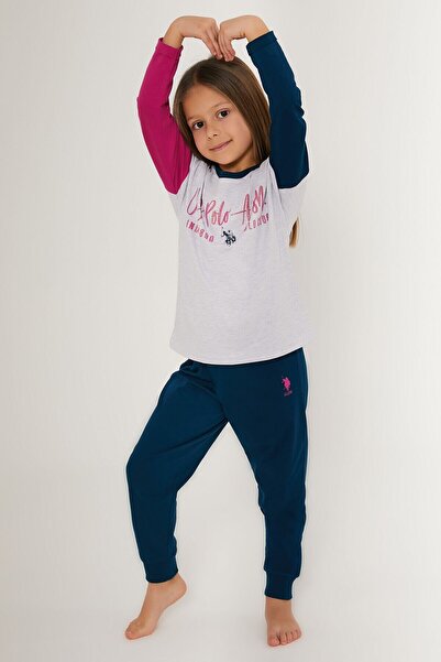 U.S. Polo Assn. BASE. Polo Assn Cute Gray Girl's Long Sleeve Pajama Set