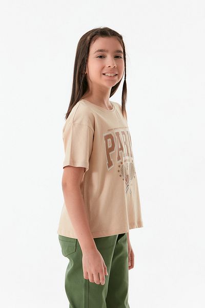Fulla Moda Κορίτσι - T-Shirt με τυπωμένο κείμενο και μαζεμένα πλαϊνά