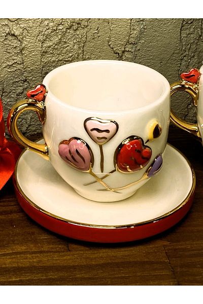 Monako Limited Edition 24 Carat Gold Embroidered, Heart Figured, 100% Handmade, Mug