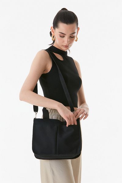 Fulla Moda Τσάντα με τσέπη και δερμάτινη λεπτομέρεια με ιμάντα ώμου