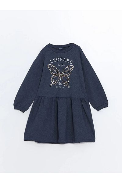 LC Waikiki Lcw Eco Indigo Dívčí šaty s výstřihem