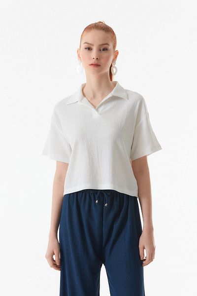 Fulla Moda Burümcük Fabric Polo Collar T-Shirt