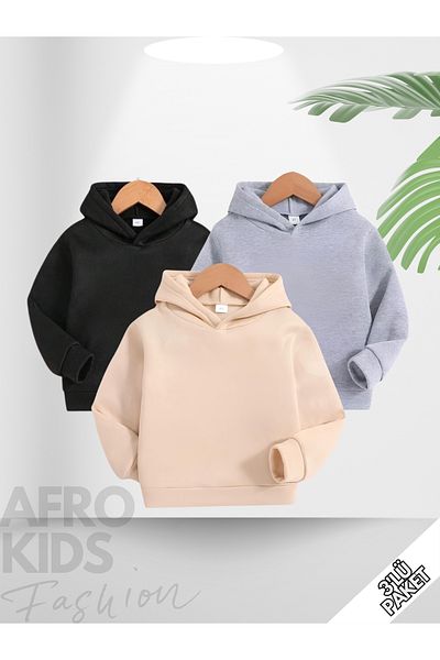 GLOWES Children's Unisex 3 Pack Plain Unprinted Hooded Oversize Sweatshirt