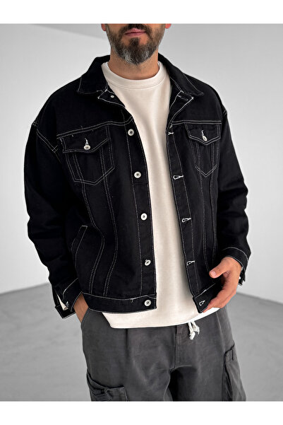 BYBASICMAN Τζιν μπουφάν με λεπτομέρεια μαύρης ραφής KE-618