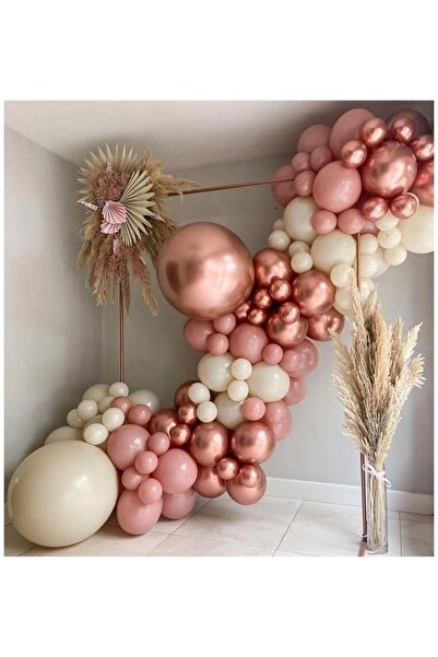 Organizasyon Sepeti Balon Seti Retro Beyaz-Retro Pembe-Krom Rose Gold 60 Lı B...