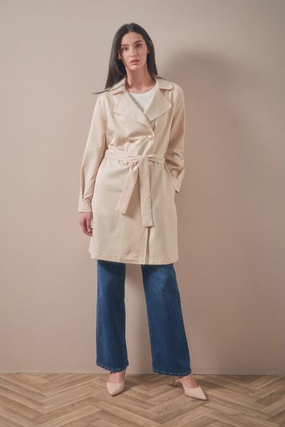 Fulla Moda Trench cu guler dublu și talie cu șireturi