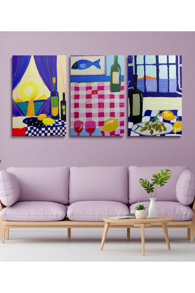 TosbArt 3'lü Set Kanvas Sanat Tablosu Dijital Baskı Dikey Canvas Tablo Boho K...