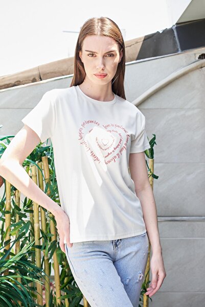 Jument Стильний футболка з принтом серця - без коміра, не мнеться, суміш мате...