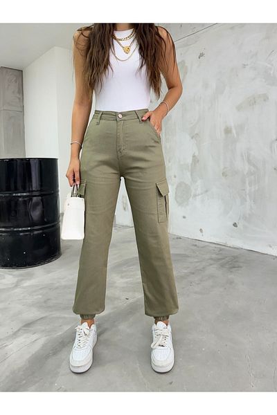 BİKELİFE Grüne Cargohose aus Gabardine-Stoff mit Taschen