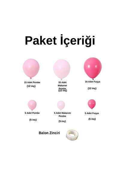 Organizasyon Pazarı Pastel Fuchsia and Candy Pink 60 Pieces Balloon Chain Set