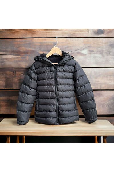 Minigimin Cicileri Unisex Children's Puffer Jacket - Hooded, Wool Inside (8-16 Years) - Black