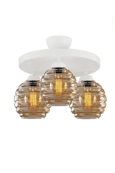 Lambadar Modern Honey Glass Model Triple Round Plafonier Chandelier Living Room Kitchen Bedroom Hall