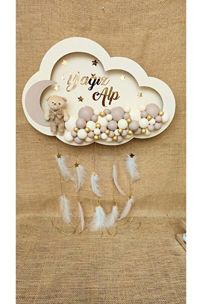 Organizasyon Pazarı Kişiye Özel İsim Yazılı Bulut Şekilli Beyaz Renk Ahşap Ka...