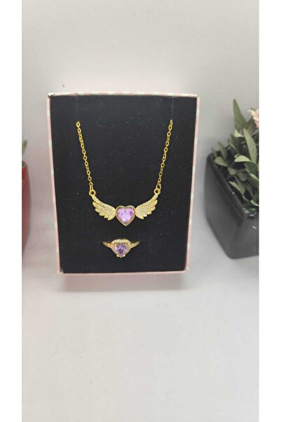 JUPİTER HOME Altın Pandora,s Mor Kanatlı Kolye Kolye Ve Yüzük Seti 14 Şubat S...