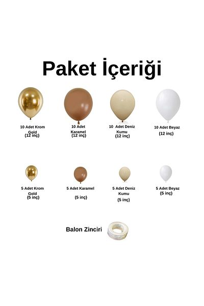 Organizasyon Pazarı 60 Pieces Chrome Gold-Caramel-Sea Sand-White Balloon Chain Set