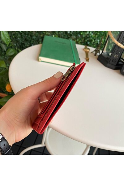 Contact’S Flerna - Ultra Thin Genuine Leather Red Card Holder Wallet, Coin Compartment, RFID Protection