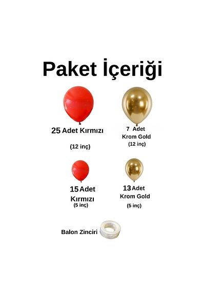 Organizasyon Pazarı Set of 60 Red-Gold Chrome Balloon Chains