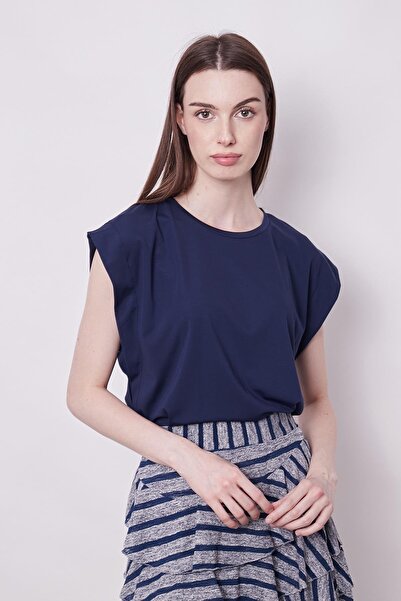 Jument Синя базова футболка з низькими плечима та еластичною тканиною - широк...