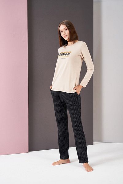 PJS Set de pijamale cu mânecă lungă cu buline Amour pentru damă