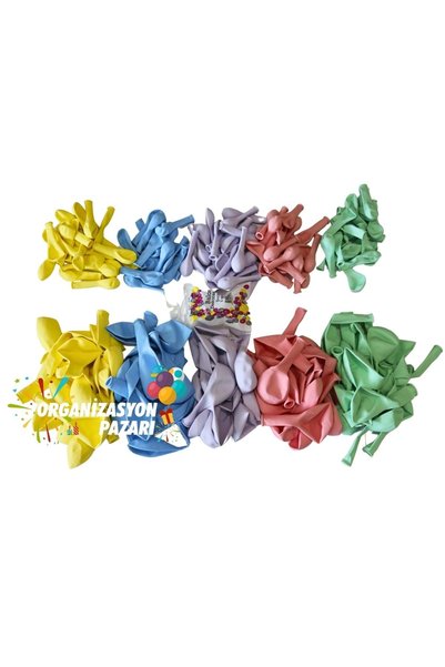 Organizasyon Pazarı Balloon Set Macaron Yellow-Pink-Green-Lilac-Blue 100-Piece Balloon Chain Set