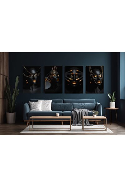 gurbaart Afrikalı Kadın Women Gold Makyajlı Kalite Baskı Dikey Kanvas Elegant...