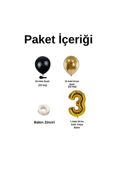 Organizasyon Pazarı 3 34inch Gold Foil - Set of 30 Black-Chrome Gold Balloon Chains