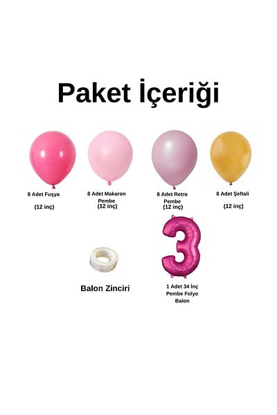 Organizasyon Pazarı Fuchsia and Blue 34inch Pink Polyobalon 30-Piece Balloon Chain Set