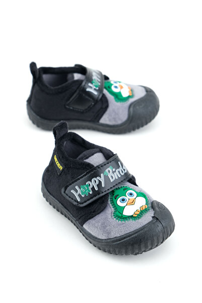 GEZER Kışlık Cırtlı Ayarlanabilir Rahat Taban Happy Birds Bebe Erkek Panduf Ayakkabı