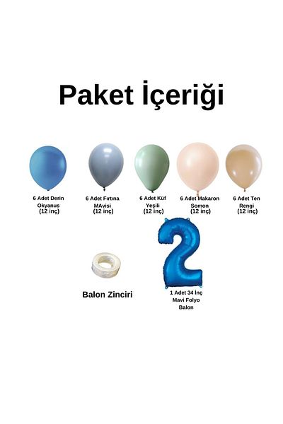 Organizasyon Pazarı 2-34 Polegala Blue Polyobalon Set of 30 - D.Ocean Storm Blue Mildew Green M. Salmon Nude Balloon Chain Set