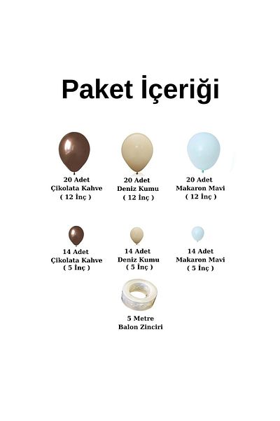Organizasyon Pazarı Blue Macaron Chocolate Brown Sea Sand 100 Pieces Balloon Chain Set