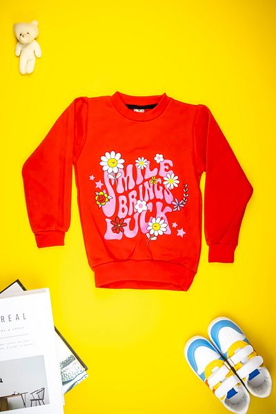 Yalçınoğlu Girl's Clothing - Soft Cute Flower Printed Sweatshirt