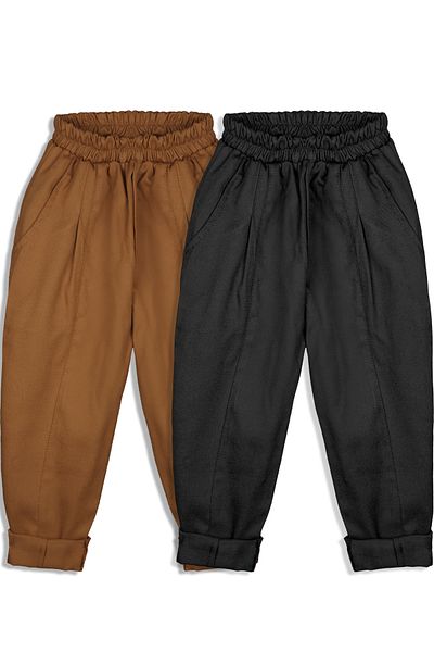 Catz Kids Pack of 2 100% Cotton Gabardine Carrot Trousers (Brown & Black)